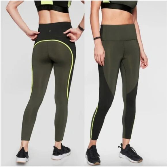 Athleta Spar Colorblock Olive Green 7/8 Tights - Picture 1 of 7